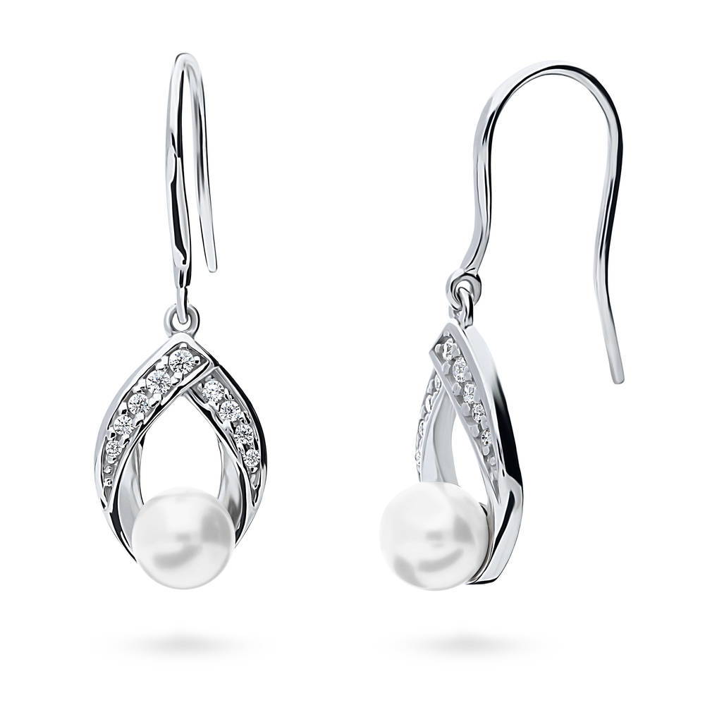 Woven Imitation Pearl Fish Hook Dangle Earrings in Sterling Silver, 1 of 8