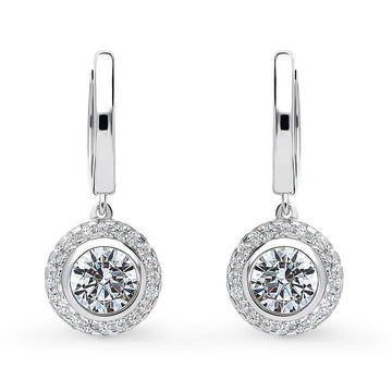 Halo Round CZ Dangle Earrings in Sterling Silver