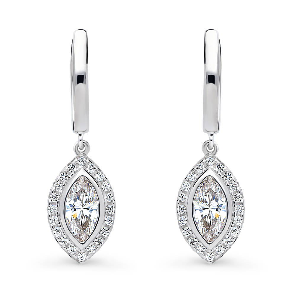 Halo Marquise CZ Dangle Earrings in Sterling Silver