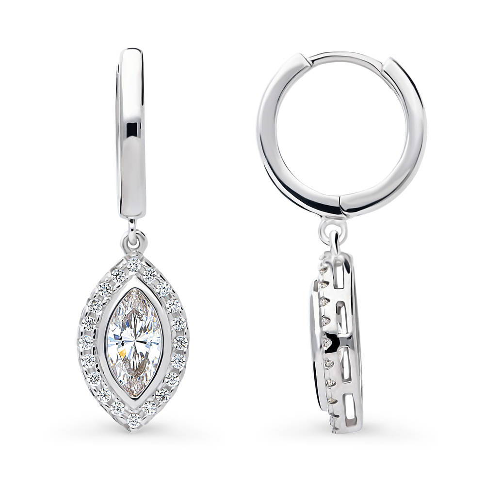 Front view of Halo Marquise CZ Dangle Earrings in Sterling Silver, 4 of 6
