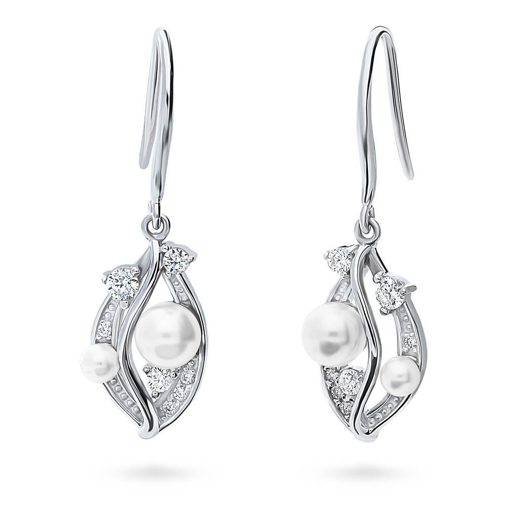 Imitation Pearl Fish Hook Dangle Earrings in Sterling Silver, 1 of 4