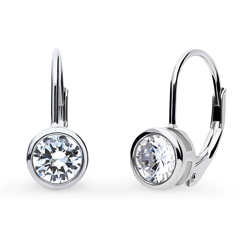 Solitaire 2.4ct Bezel Set Round CZ Earrings in Sterling Silver, 2 Pairs, 4 of 11
