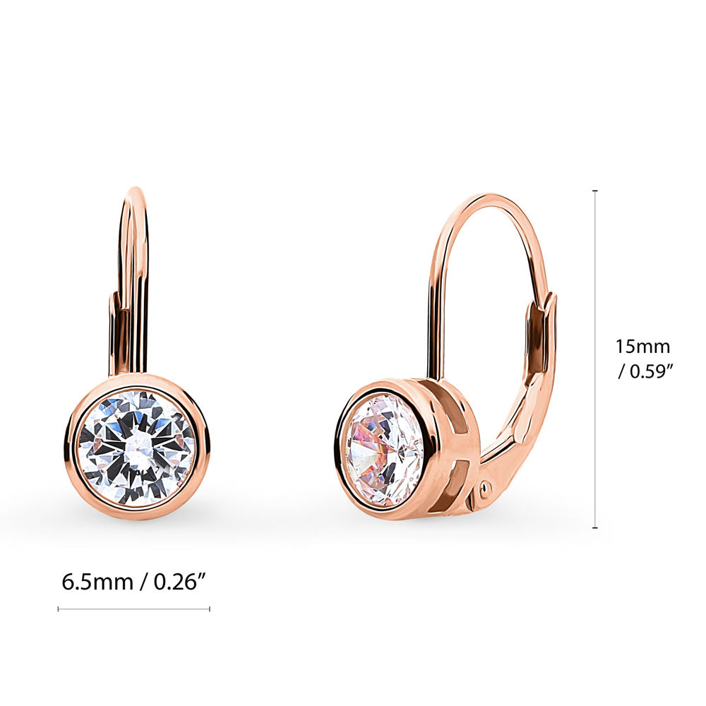 Front view of Solitaire 1.2ct Bezel Set Round CZ Dangle Earrings in Sterling Silver, 3 of 12