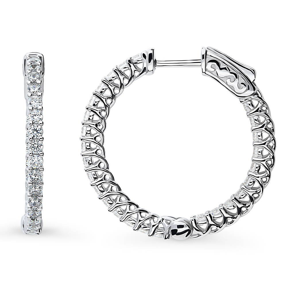 Front view of CZ Medium Inside-Out Hoop Earrings in Sterling Silver 1 inch, 4 of 11