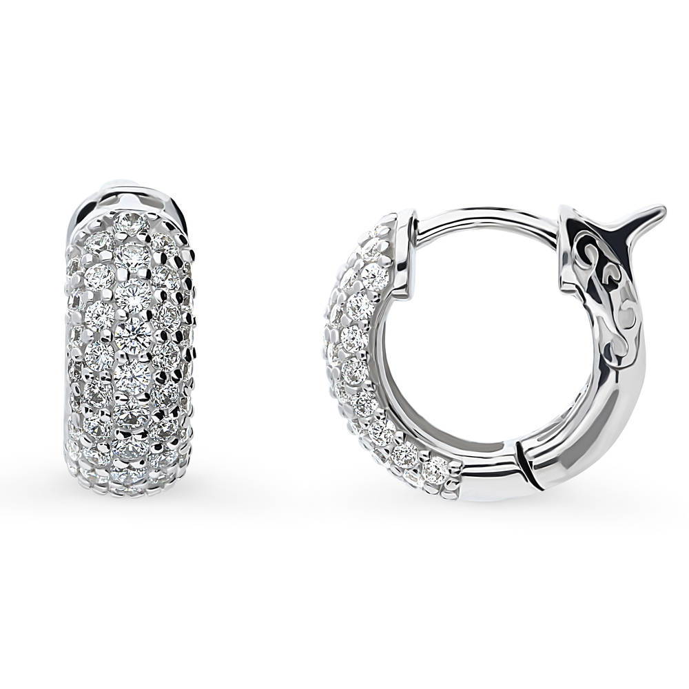 Front view of Dome CZ Small Huggie Earrings in Sterling Silver 0.5 inch, 5 of 14
