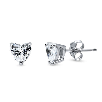 Solitaire Heart 1.4ct CZ Stud Earrings in Sterling Silver