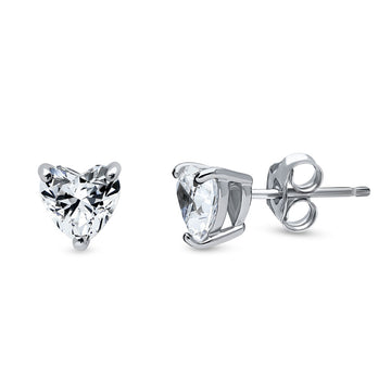 Solitaire 1.4ct Heart CZ Stud Earrings in Sterling Silver