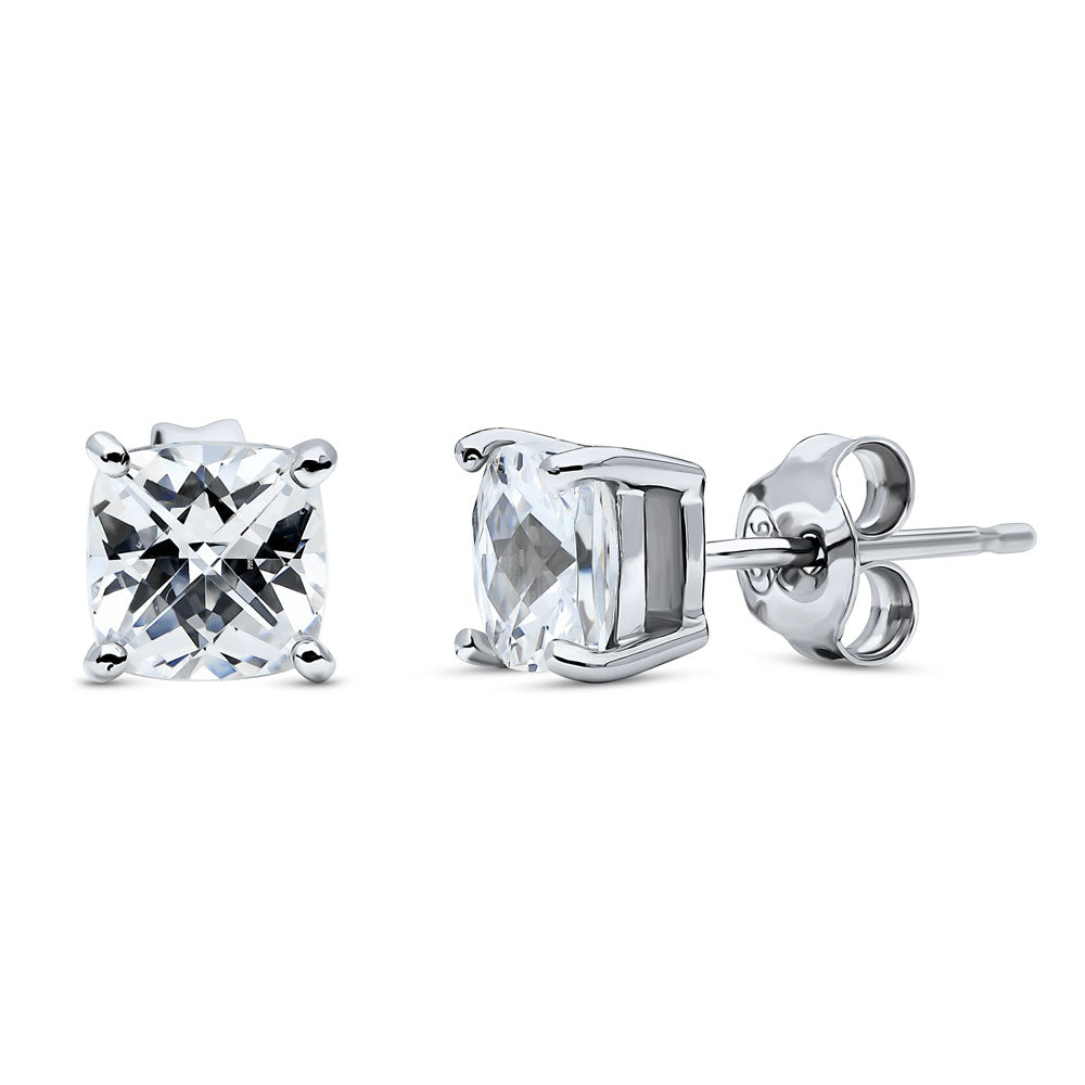 Solitaire Checkerboard Cushion CZ Set in Sterling Silver, 4 of 11