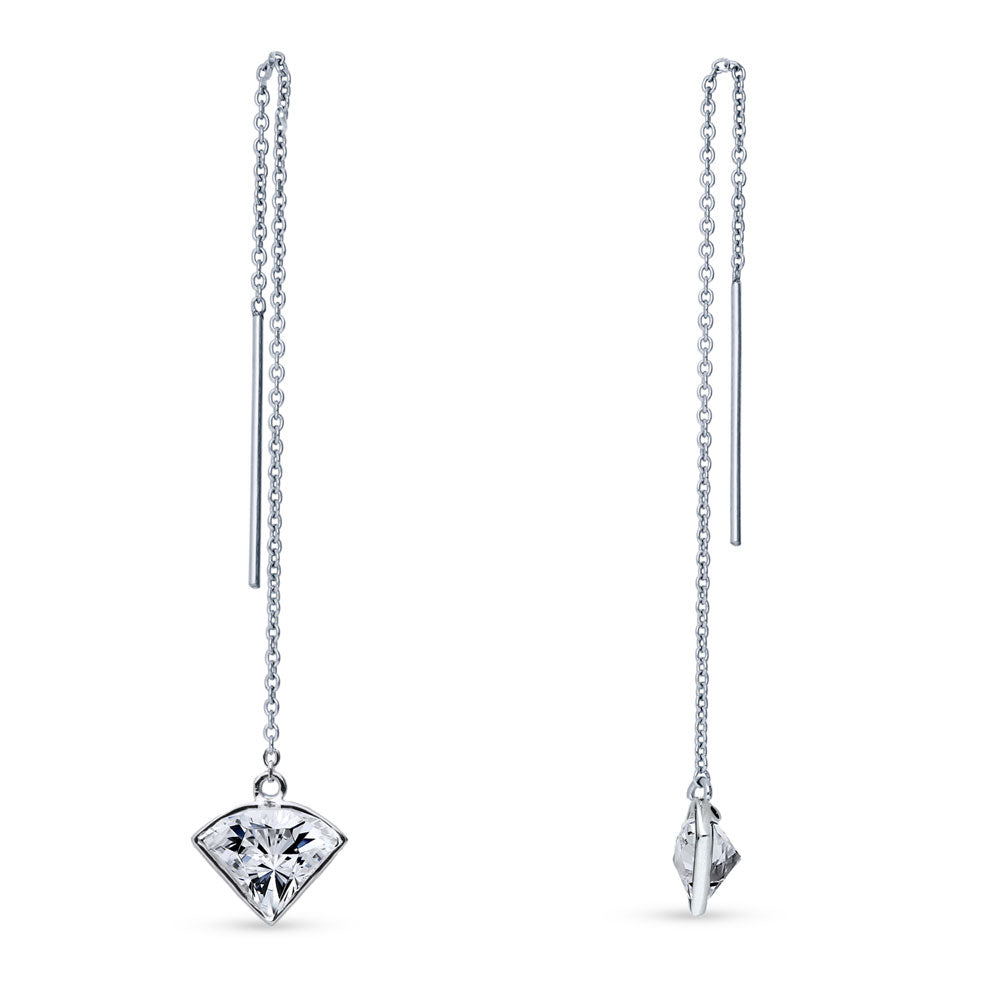 Solitaire Side View CZ Threader Earrings in Sterling Silver 1.2ct