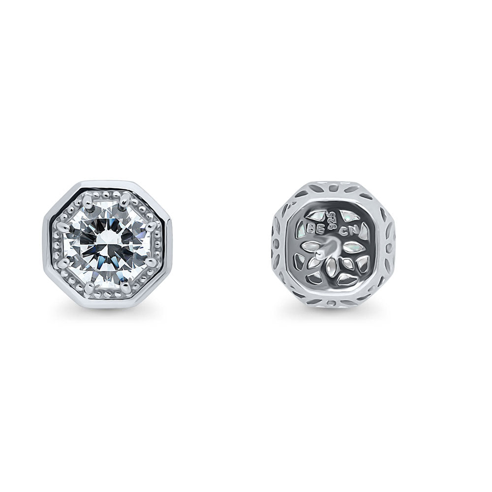 Solitaire Octagon Sun CZ Stud Earrings in Sterling Silver 2.5ct