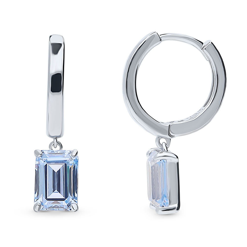Solitaire Emerald Cut CZ Dangle Earrings in Sterling Silver 2ct, 1 of 5