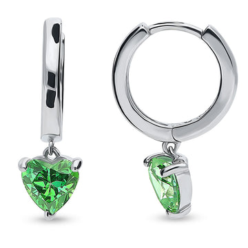 Solitaire Green Heart CZ Dangle Earrings in Sterling Silver 1.4ct