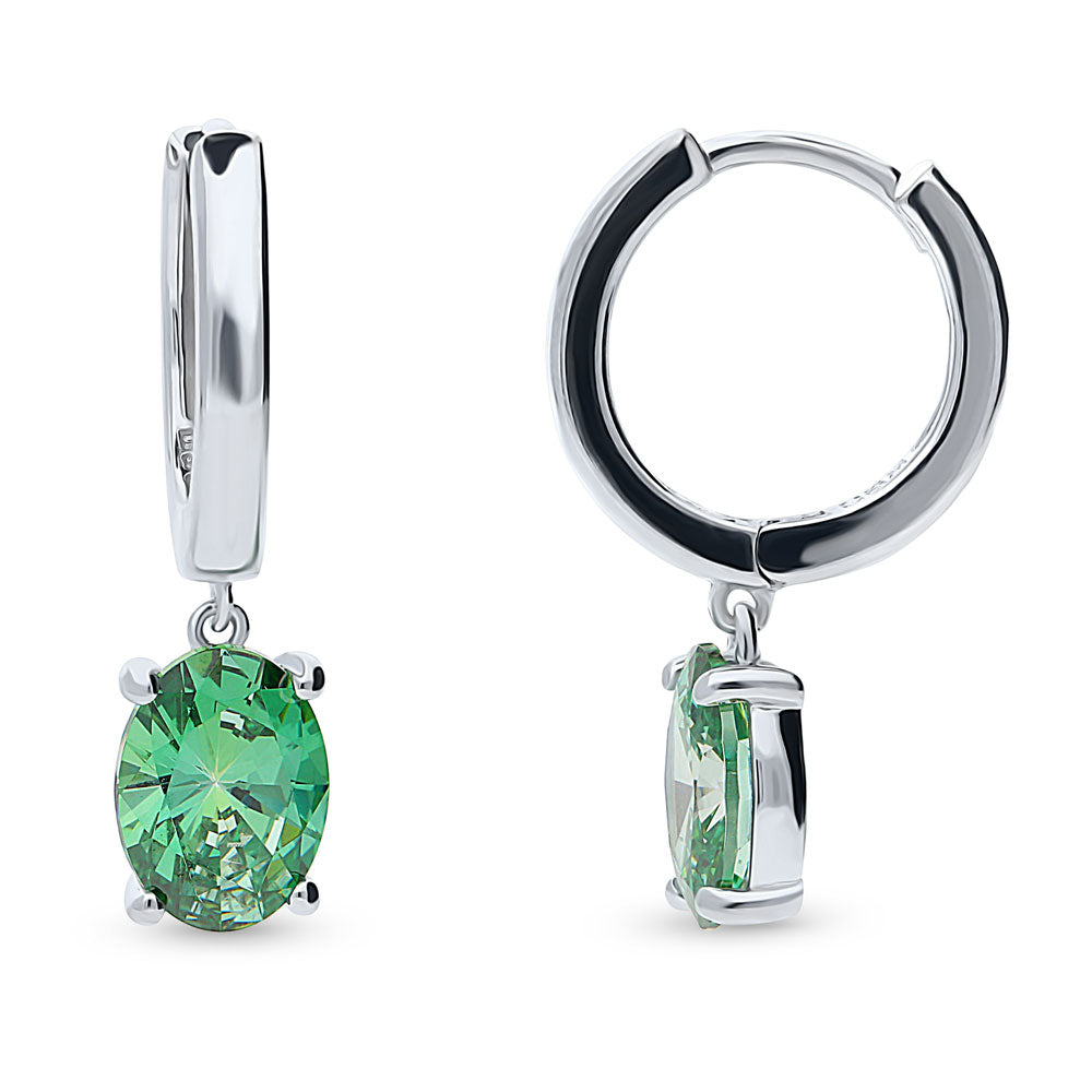Solitaire Green Oval CZ Dangle Earrings in Sterling Silver 2.4ct