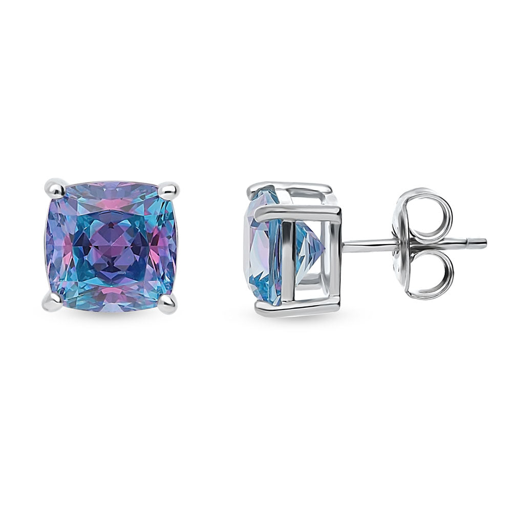 Solitaire Kaleidoscope Cushion CZ Stud Earrings in Sterling Silver 4ct
