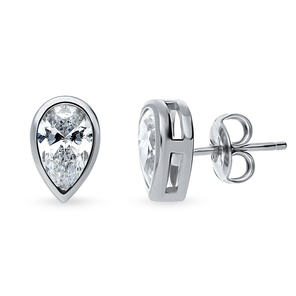 Solitaire Bezel Set Pear CZ Set in Sterling Silver, 4 of 12