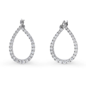Teardrop Woven CZ Medium Hoop Earrings in Sterling Silver 0.98"