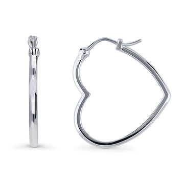 Heart Medium Hoop Earrings in Sterling Silver 1"
