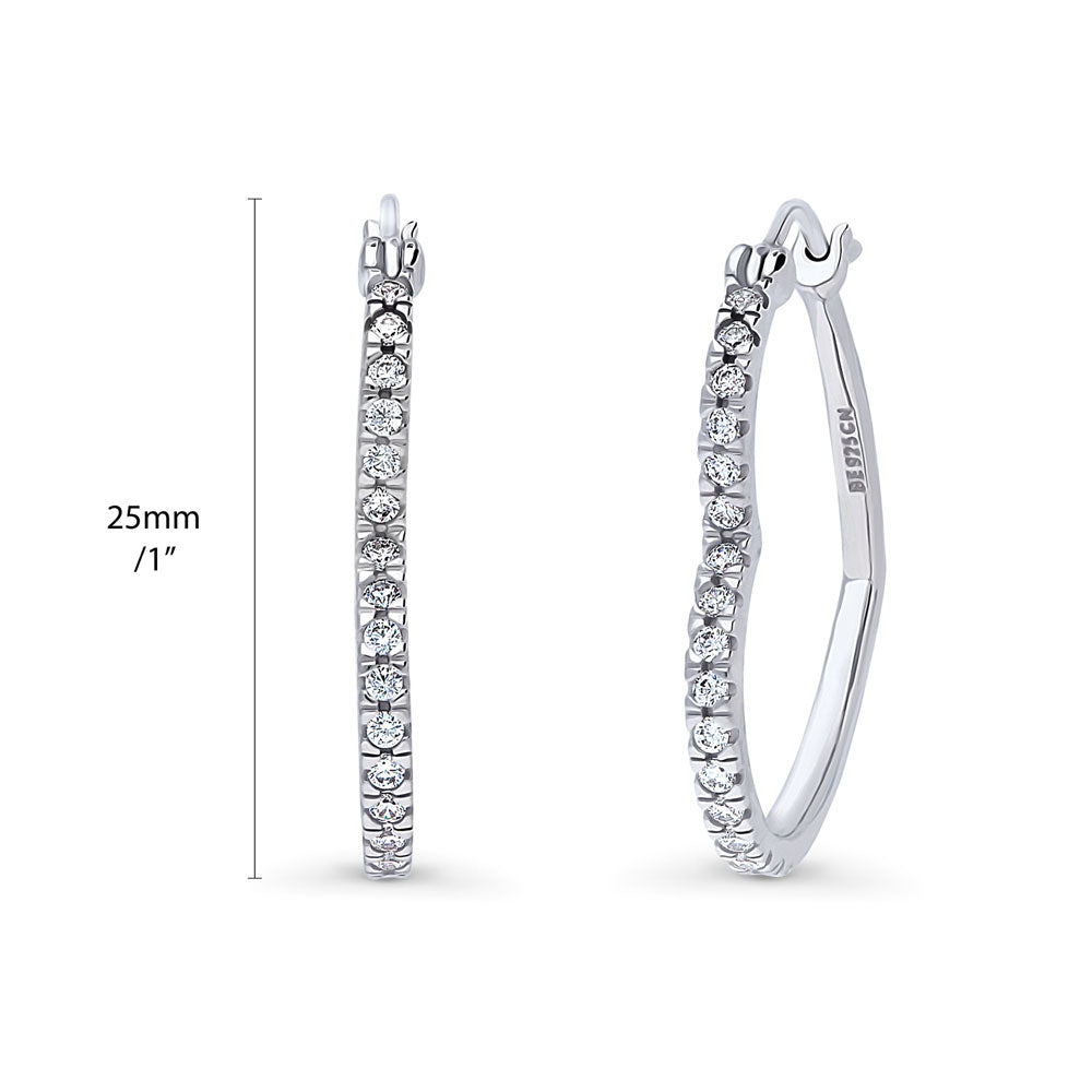 Front view of Heart CZ Medium Hoop Earrings in Sterling Silver 1 inch, 4 of 6