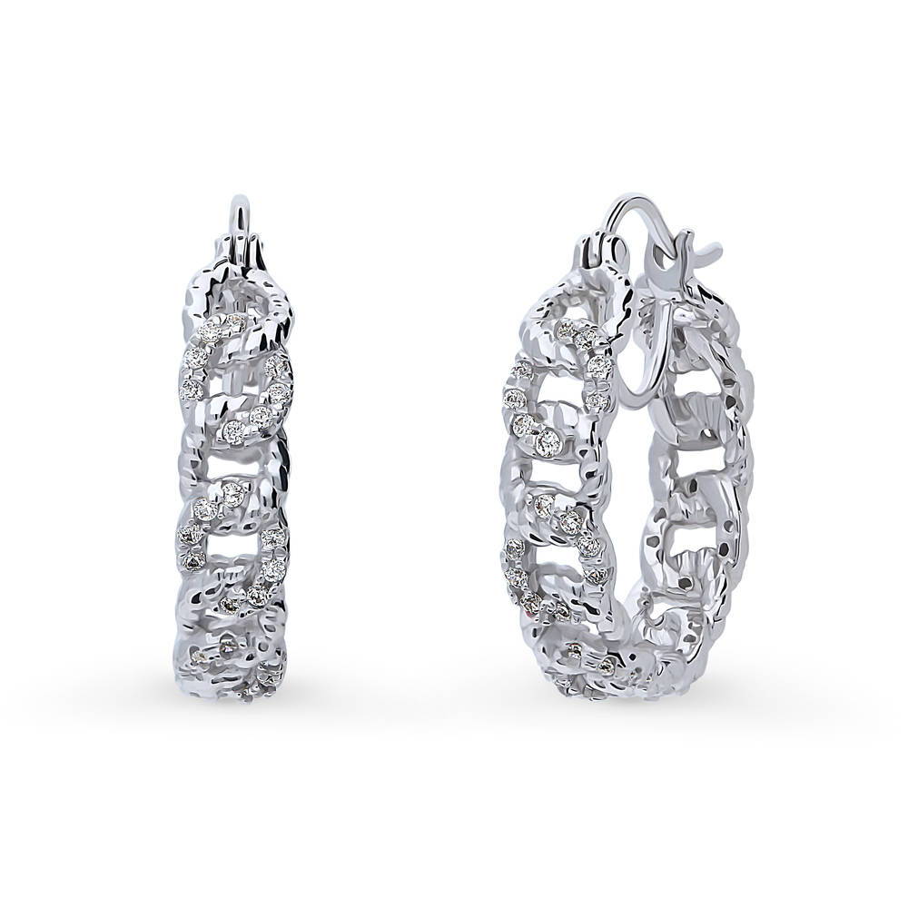 Woven CZ Medium Hoop Earrings in Sterling Silver 0.9"