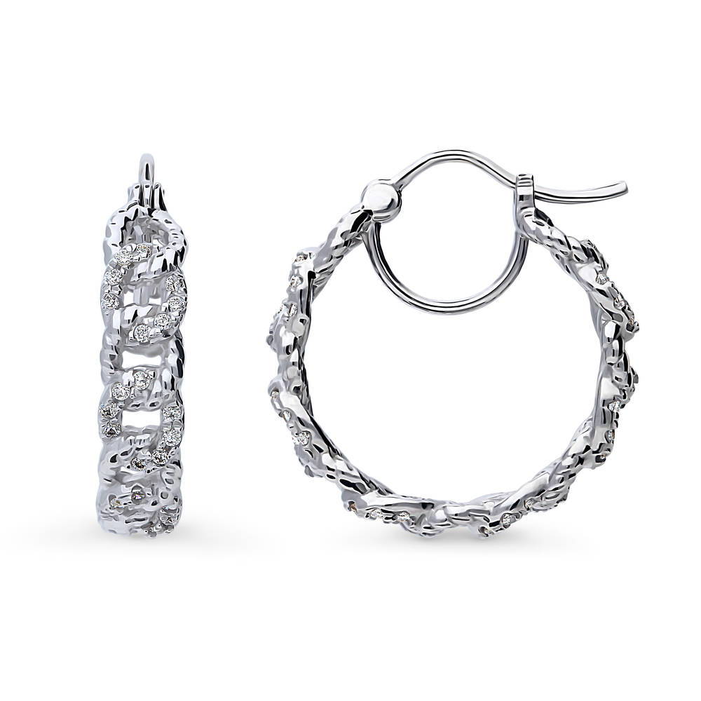 Woven CZ Medium Hoop Earrings in Sterling Silver 0.9"