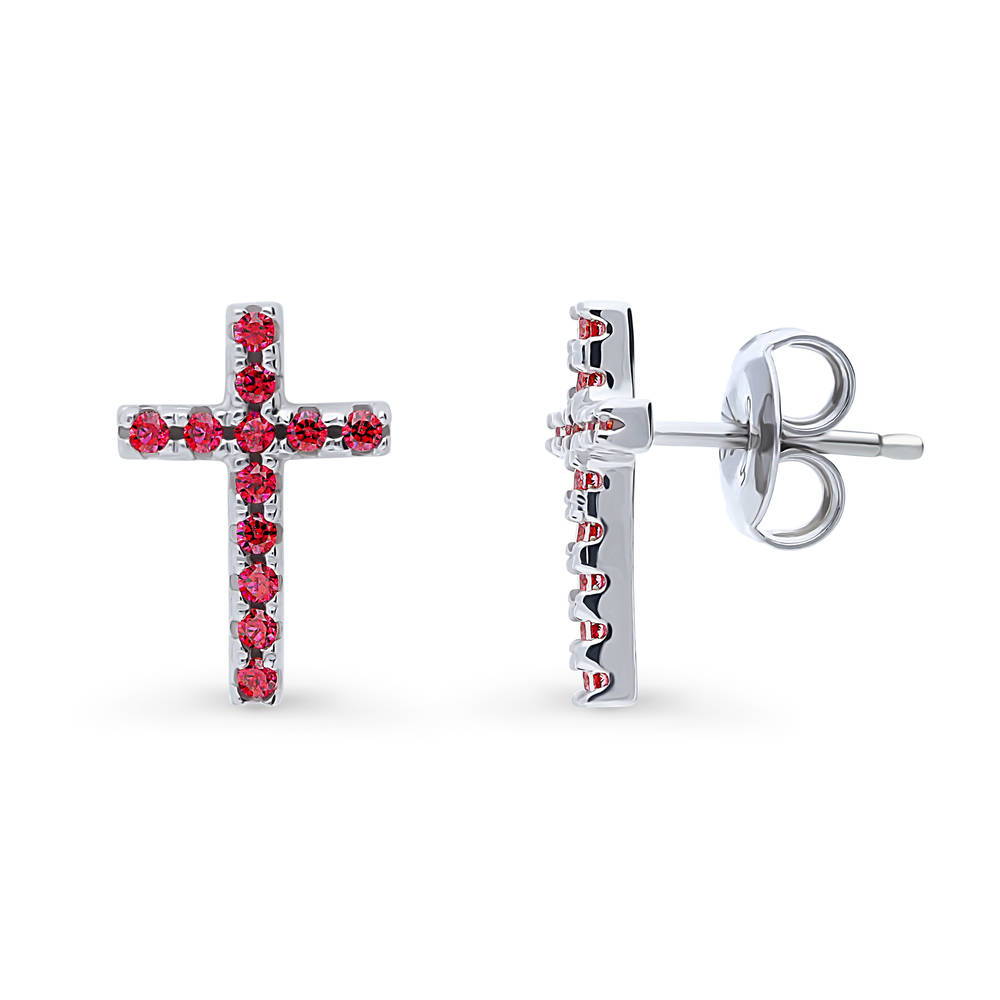 Cross CZ Stud Earrings in Sterling Silver, 1 of 10