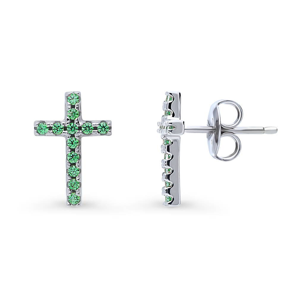 Cross CZ Stud Earrings in Sterling Silver