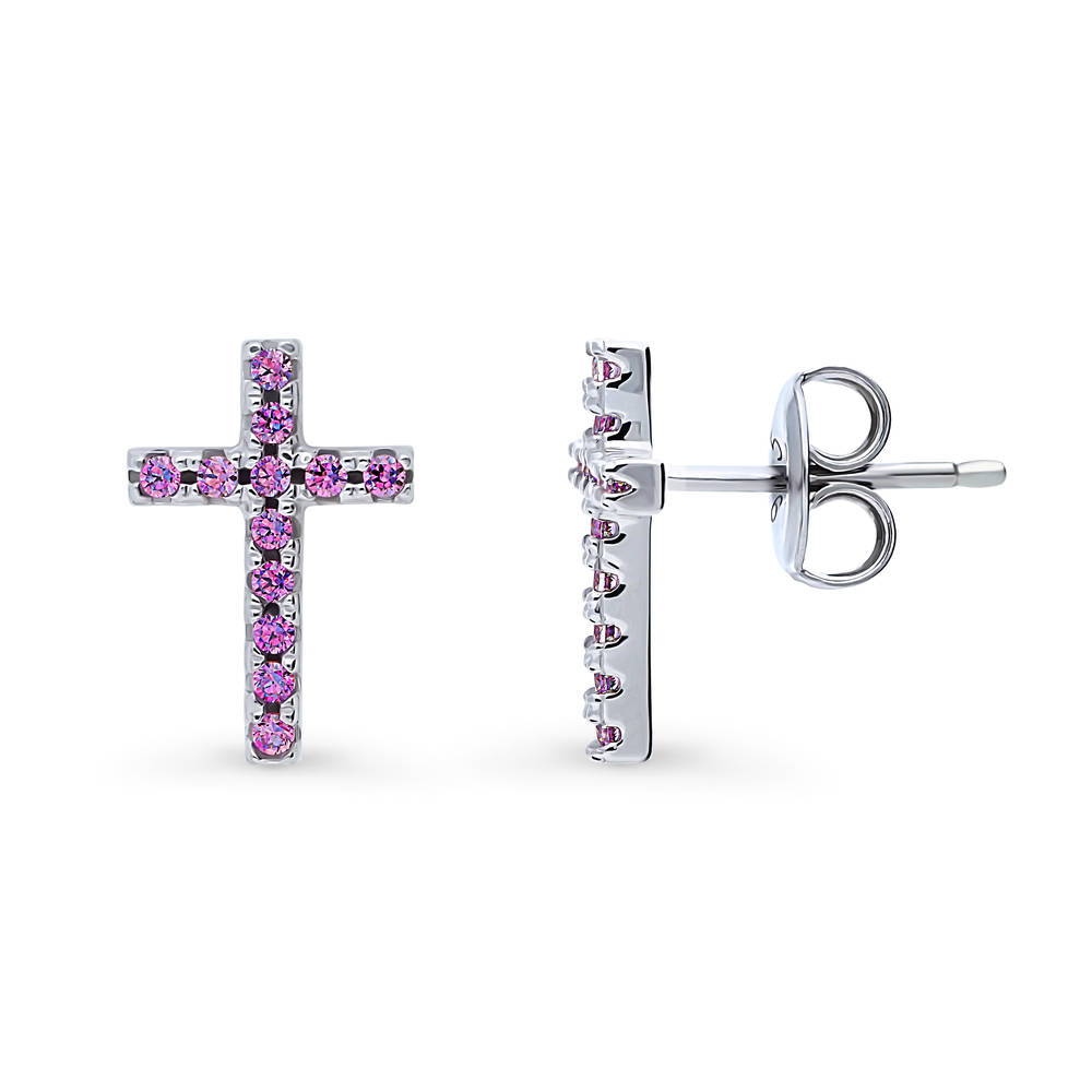 Cross CZ Stud Earrings in Sterling Silver