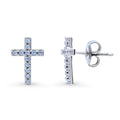 Cross CZ Stud Earrings in Sterling Silver, Greyish Blue Color