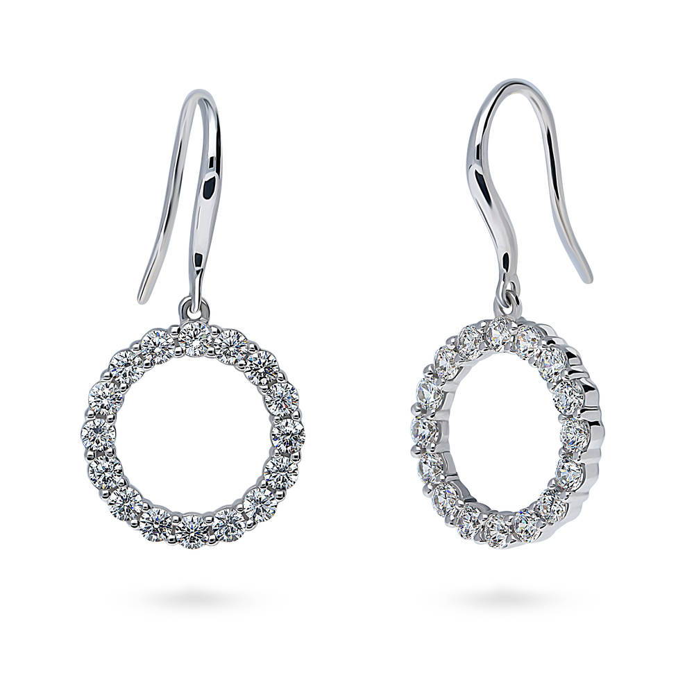 Open Circle CZ Fish Hook Dangle Earrings in Sterling Silver, 1 of 7