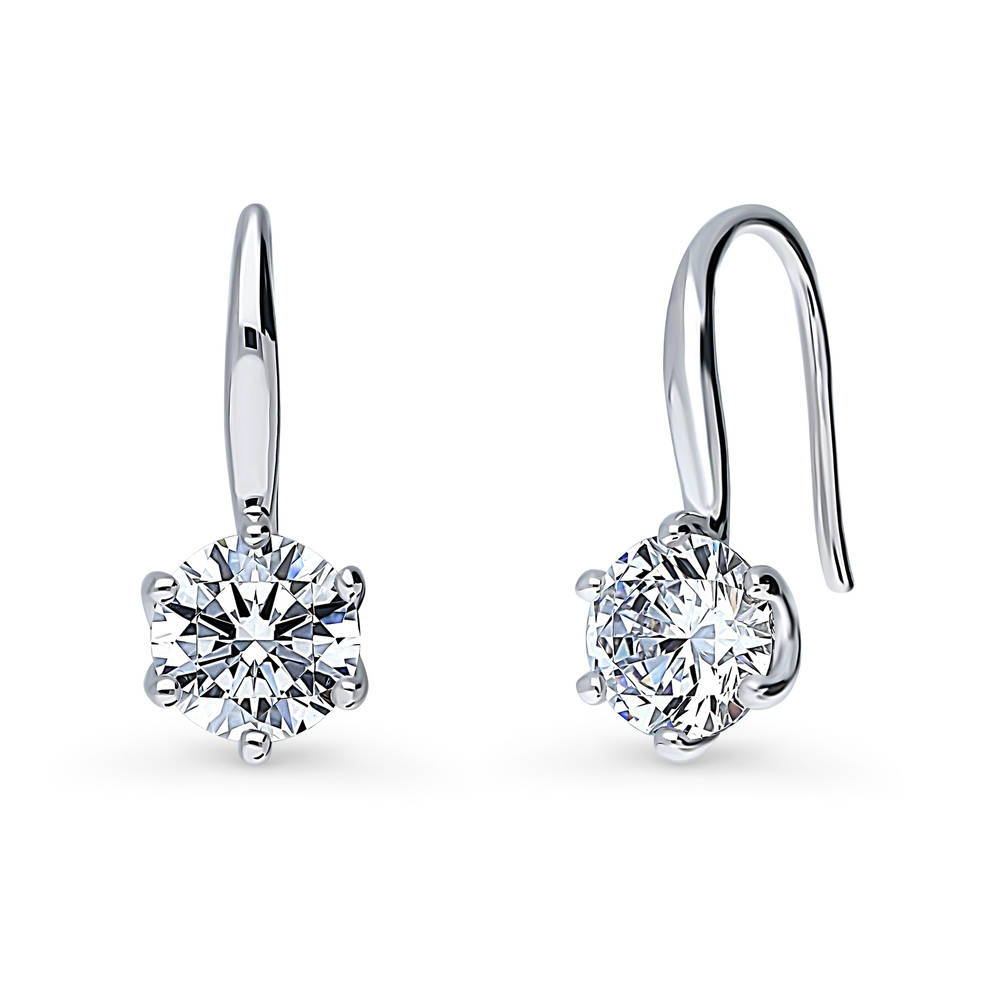 Solitaire 2.5ct Round CZ Fish Hook Dangle Earrings in Sterling Silver, 1 of 5