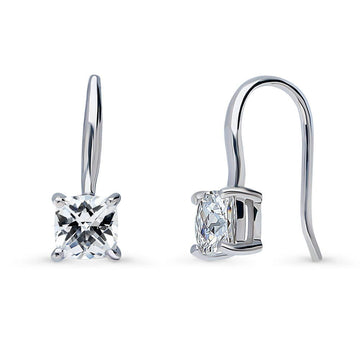 Solitaire 2.5ct Checkerboard Cushion CZ Earrings in Sterling Silver