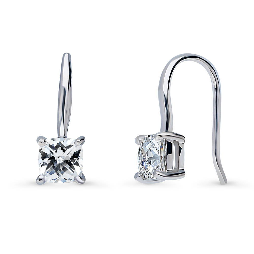 Solitaire 2.5ct Checkerboard Cushion CZ Earrings in Sterling Silver, 1 of 4