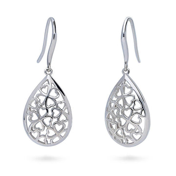 Clover Teardrop Fish Hook Dangle Earrings in Sterling Silver