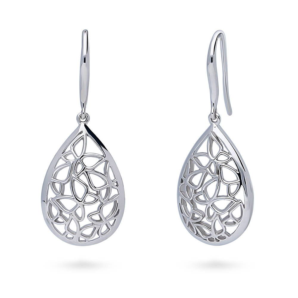 Butterfly Teardrop Fish Hook Earrings in Sterling Silver, 1 of 4