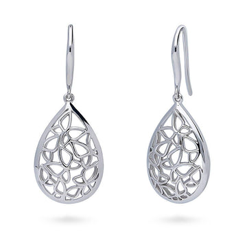 Butterfly Teardrop Fish Hook Dangle Earrings in Sterling Silver