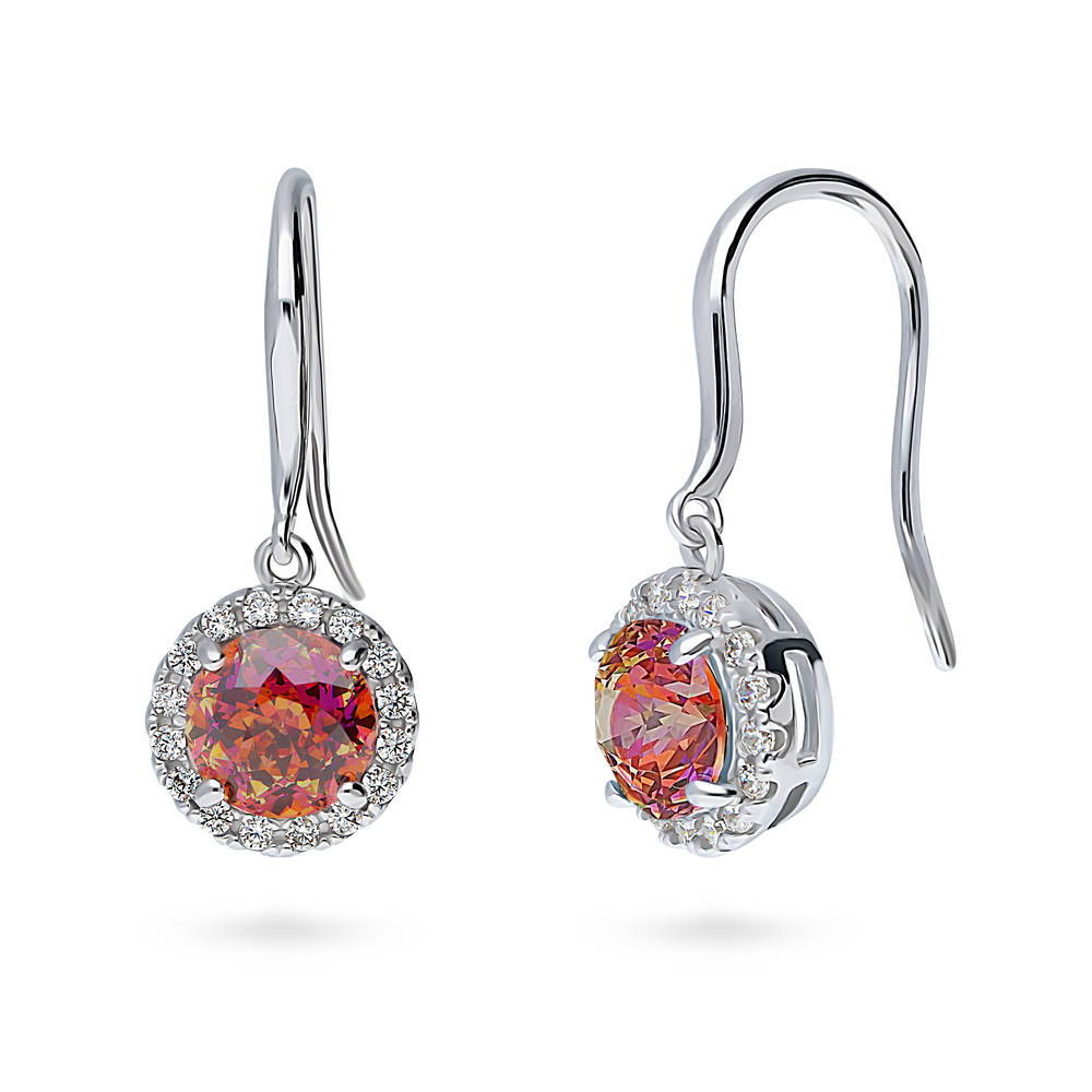 Halo Kaleidoscope Round CZ Fish Hook Dangle Earrings in Sterling Silver, 1 of 6