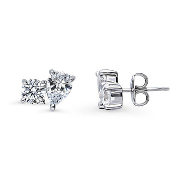 2-Stone CZ Stud Earrings in Sterling Silver