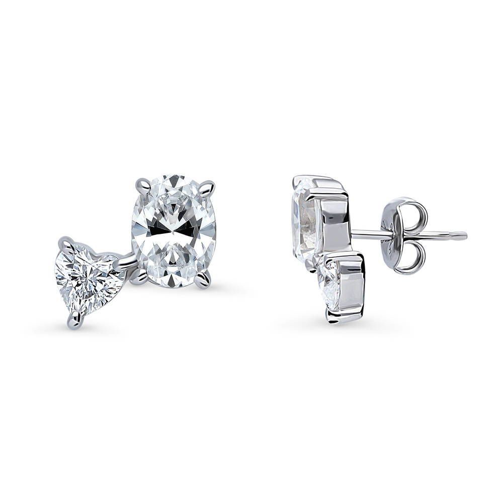 2-Stone CZ Stud Earrings in Sterling Silver, 1 of 4