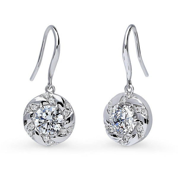 Silver Wreath Woven Cubic Zirconia Fish Hook Dangle Earrings