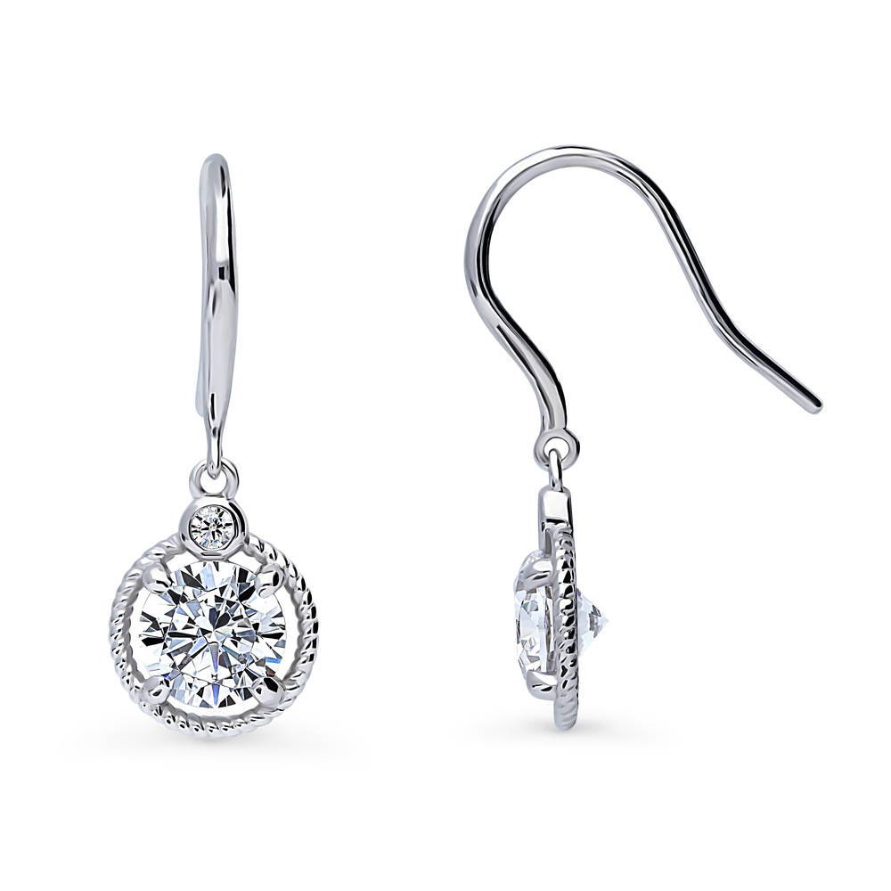Solitaire Cable 2.5ct Round CZ Fish Hook Earrings in Sterling Silver