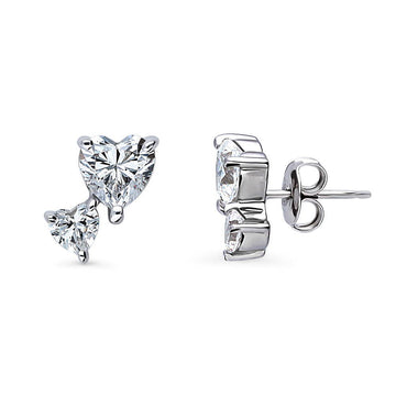 2-Stone Love CZ Stud Earrings in Sterling Silver
