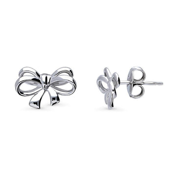 Bow Tie Ribbon Stud Earrings in Sterling Silver