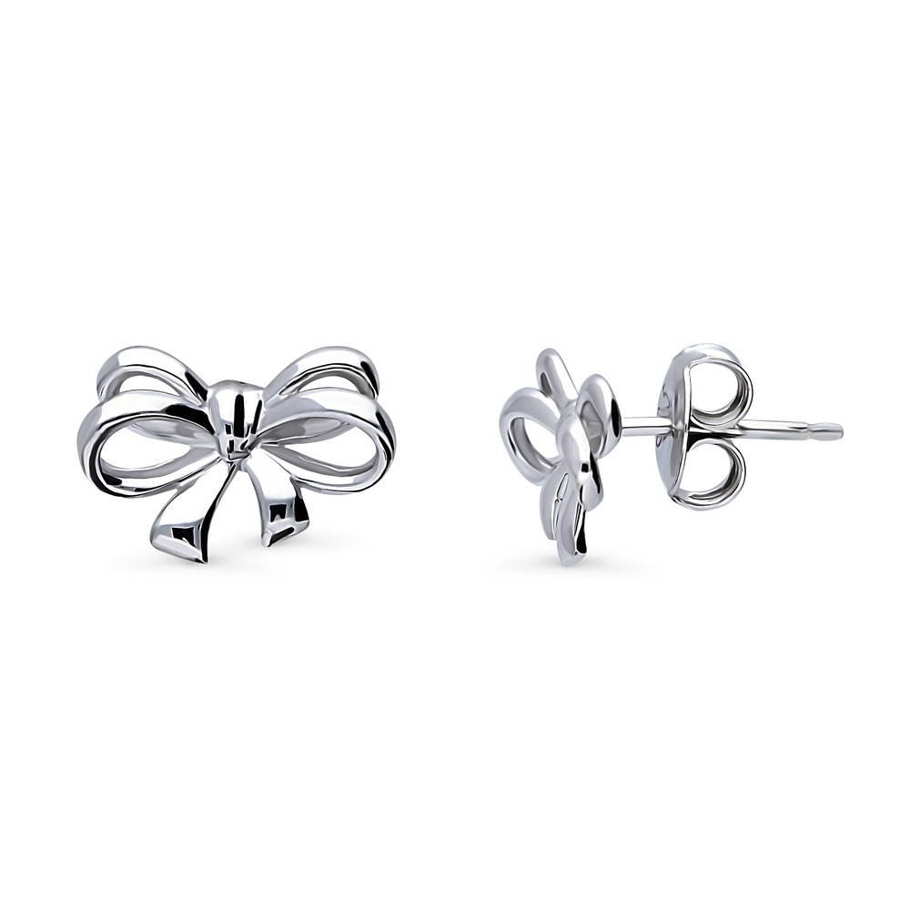 Bow Tie Ribbon Necklace and Earrings Set in Sterling Silver