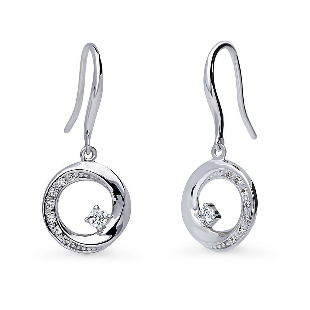 Open Circle Woven CZ Fish Hook Dangle Earrings in Sterling Silver, 1 of 4