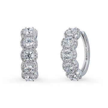 5-Stone CZ Medium Hoop Earrings in Sterling Silver 0.85"