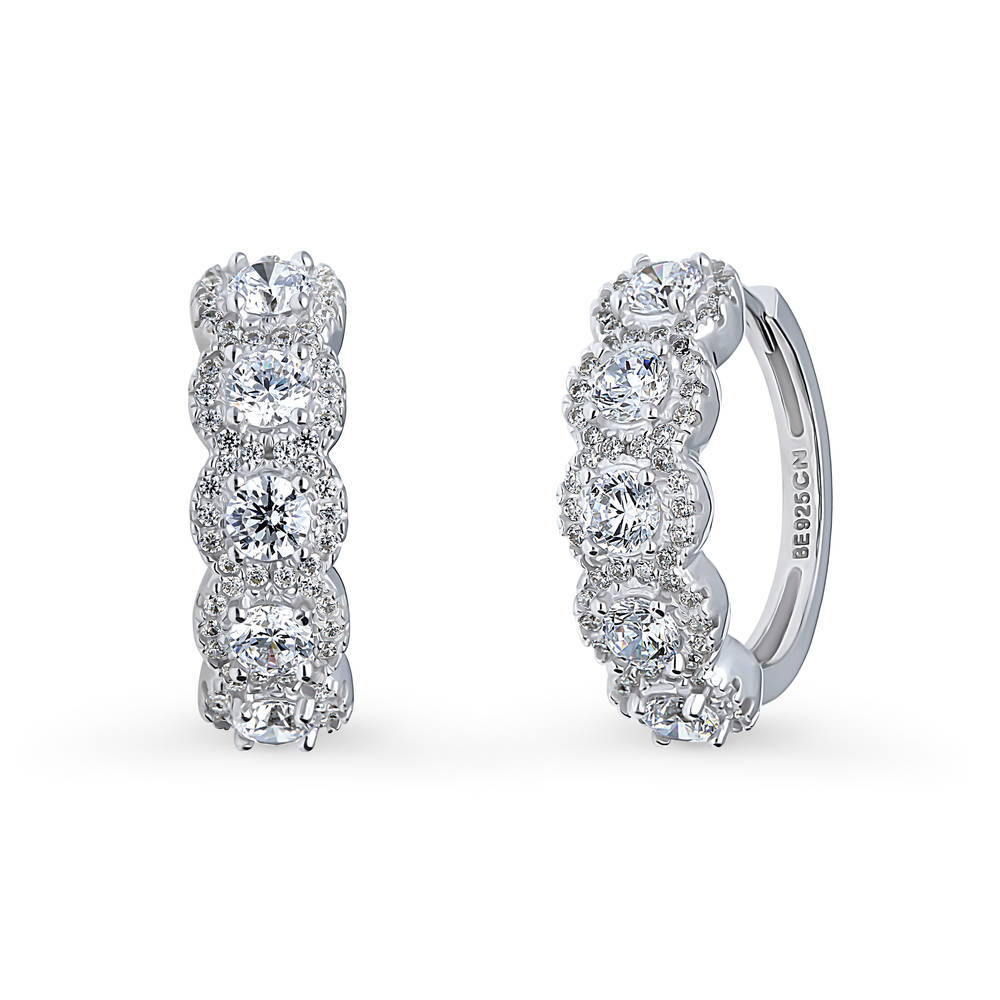 5-Stone 7-Stone CZ Necklace and Hoop Earrings Set in Sterling Silver