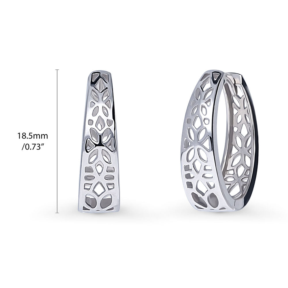 Flower Medium Hoop Earrings in Sterling Silver 0.73"