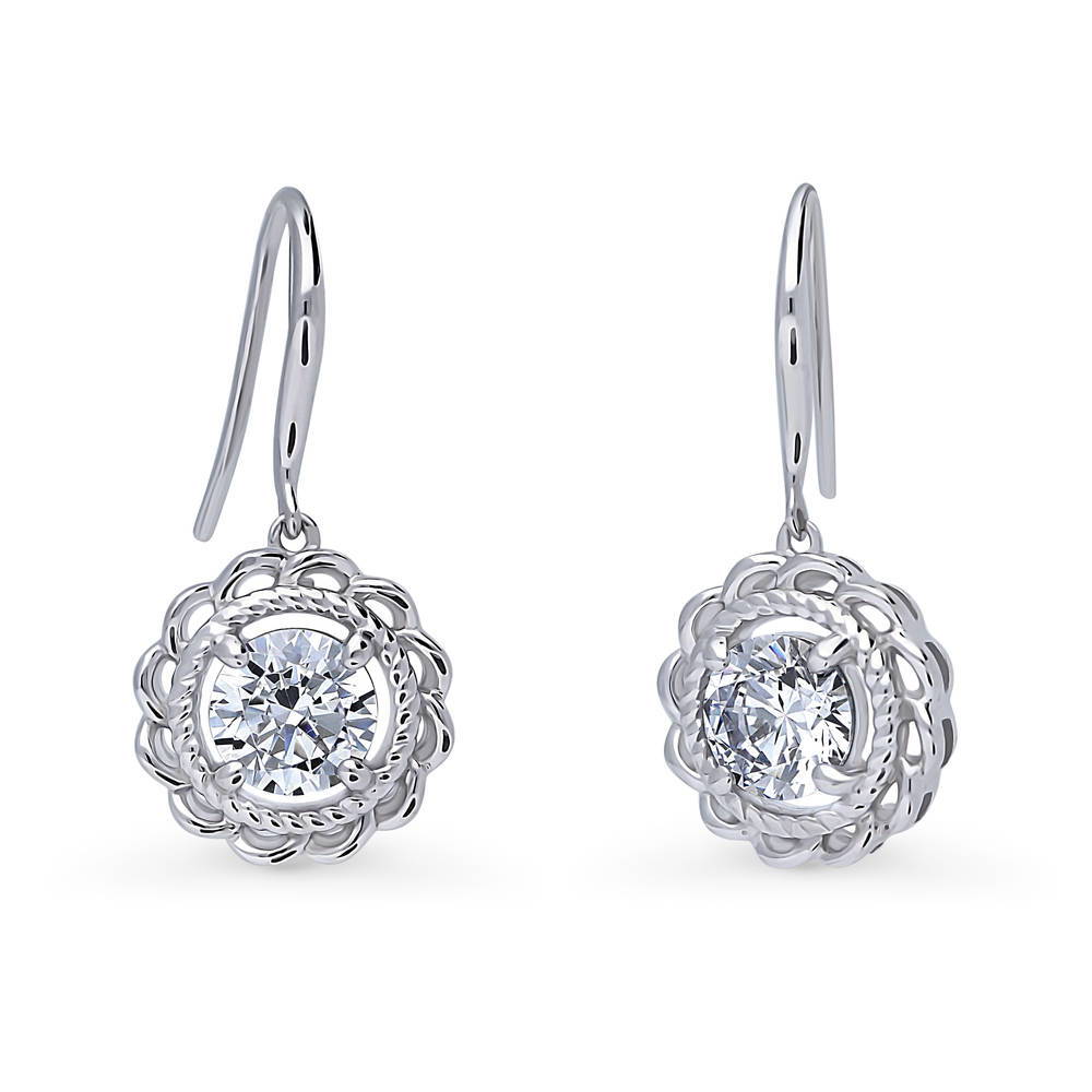 Flower Solitaire CZ Necklace and Earrings Set in Sterling Silver