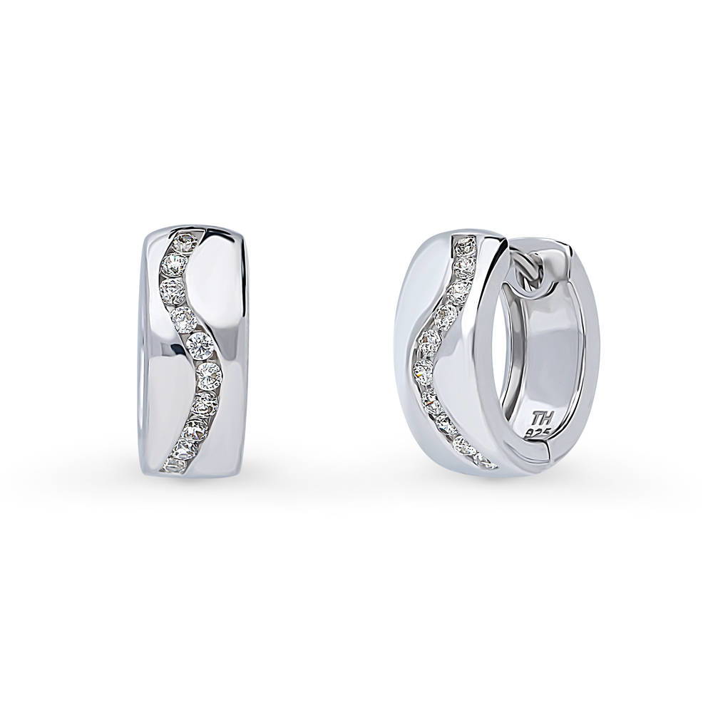 Wave CZ Small Huggie Earrings in Sterling Silver 0.56"