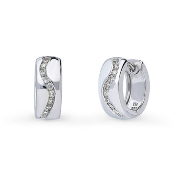 Wave CZ Small Huggie Earrings in Sterling Silver 0.56"